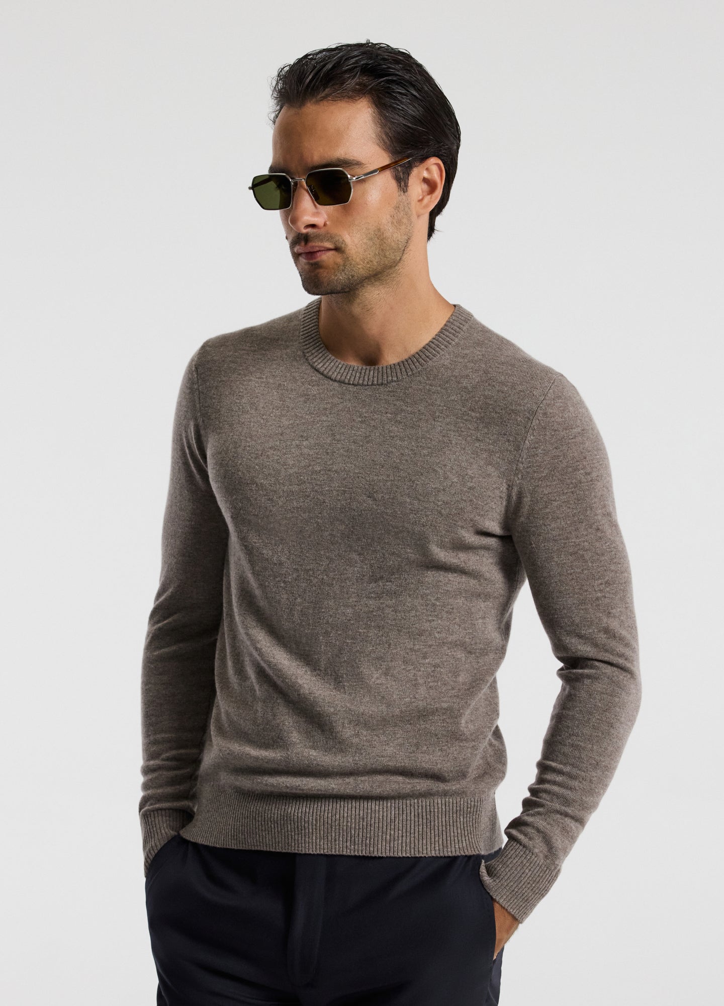 Merino Wool Crew Neck Sweater Khaki