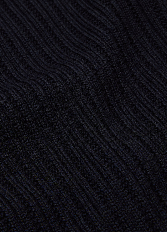 Slim Merino Wool Rib Sweater Navy