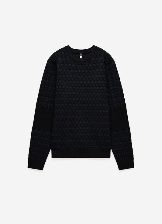 Geometric Jacquard Crew Neck Sweater Navy