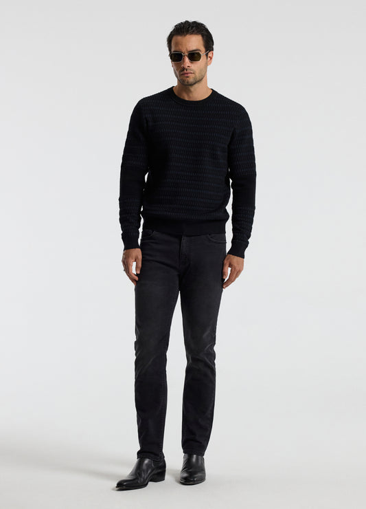 Geometric Jacquard Crew Neck Sweater Navy