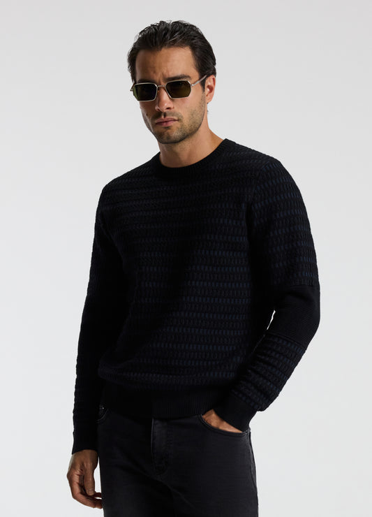 Geometric Jacquard Crew Neck Sweater Navy