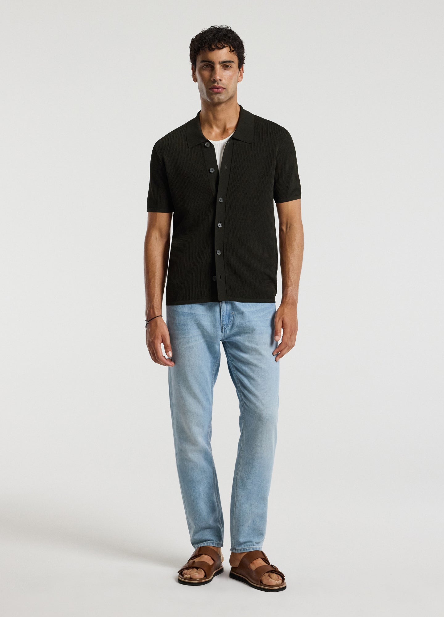 Linear Rib Knit Shirt Dark Khaki