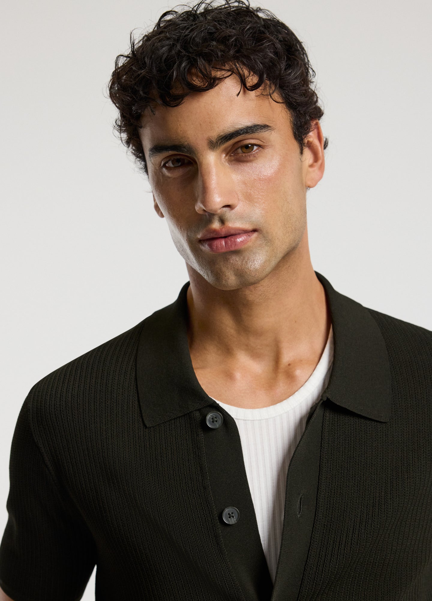 Linear Rib Knit Shirt Dark Khaki