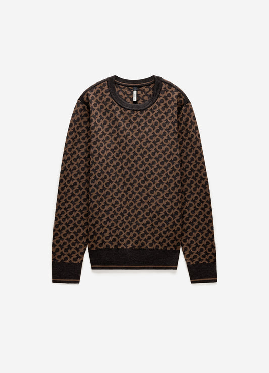 Monogram Jacquard Merino Wool Sweater Camel