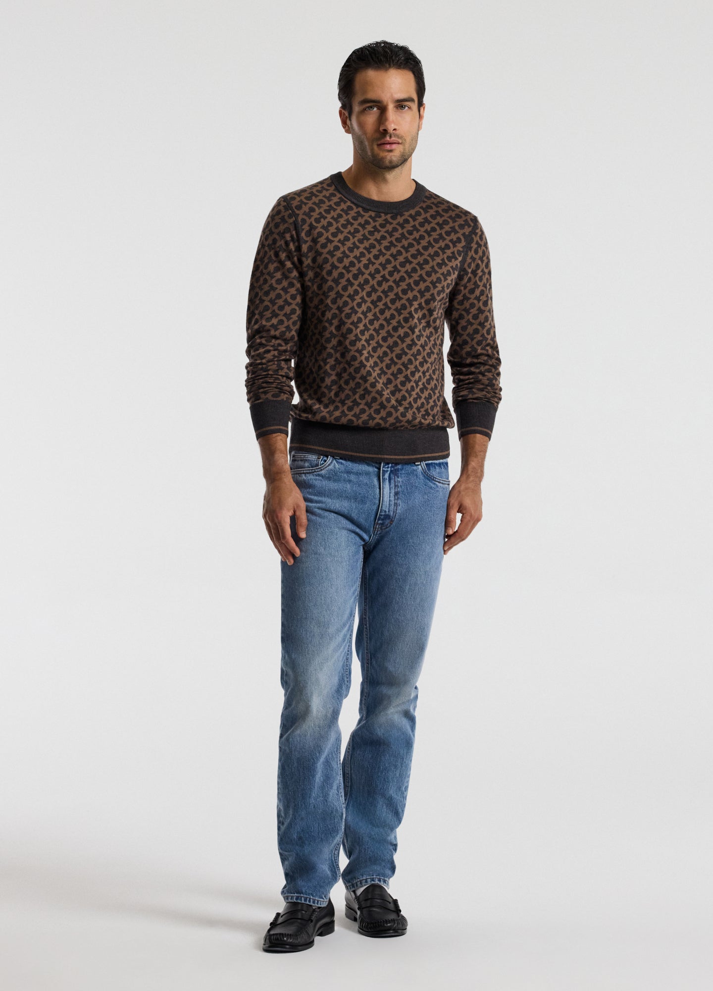 Monogram Jacquard Merino Wool Sweater Camel