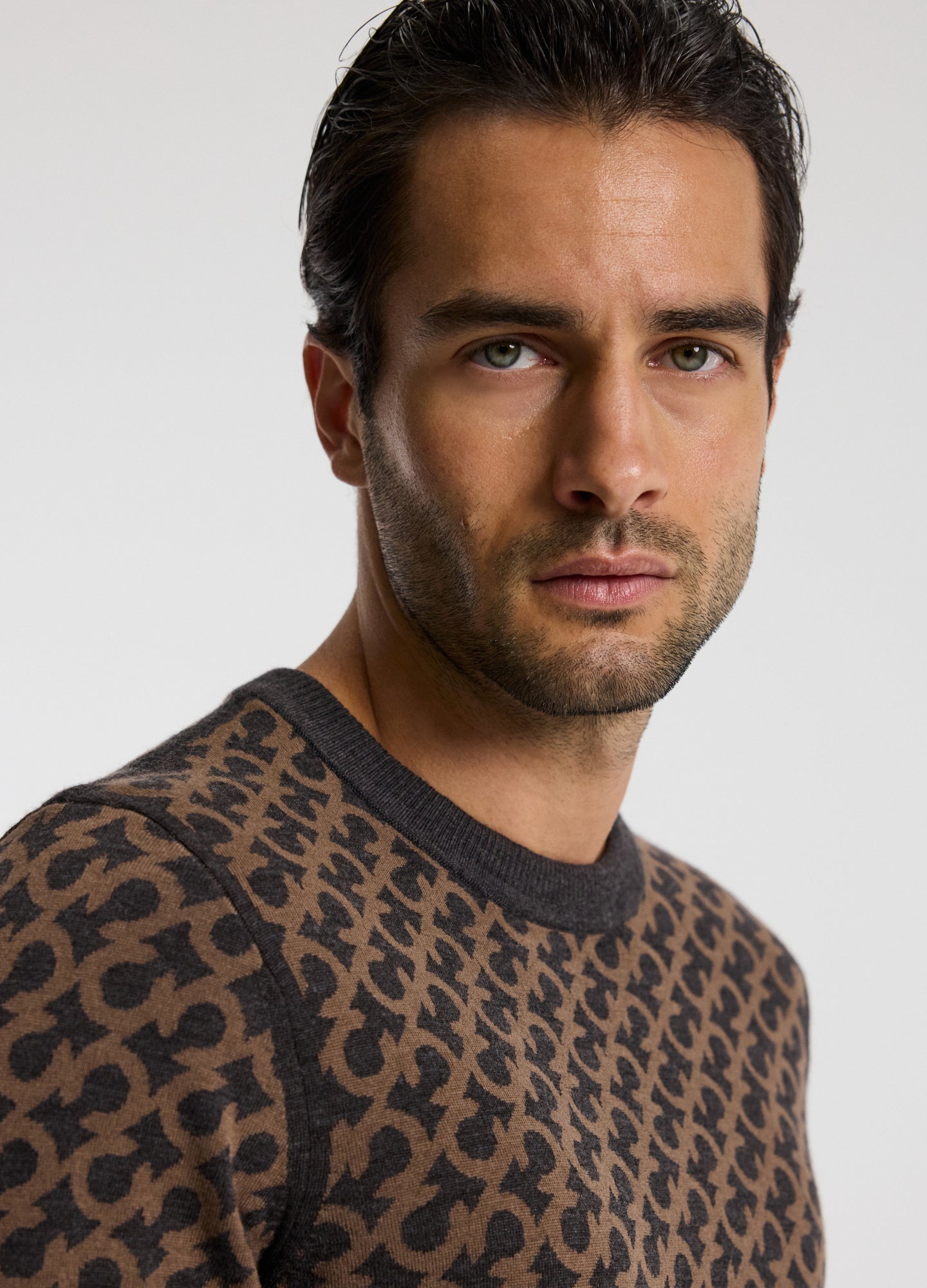 Monogram Jacquard Merino Wool Sweater Camel