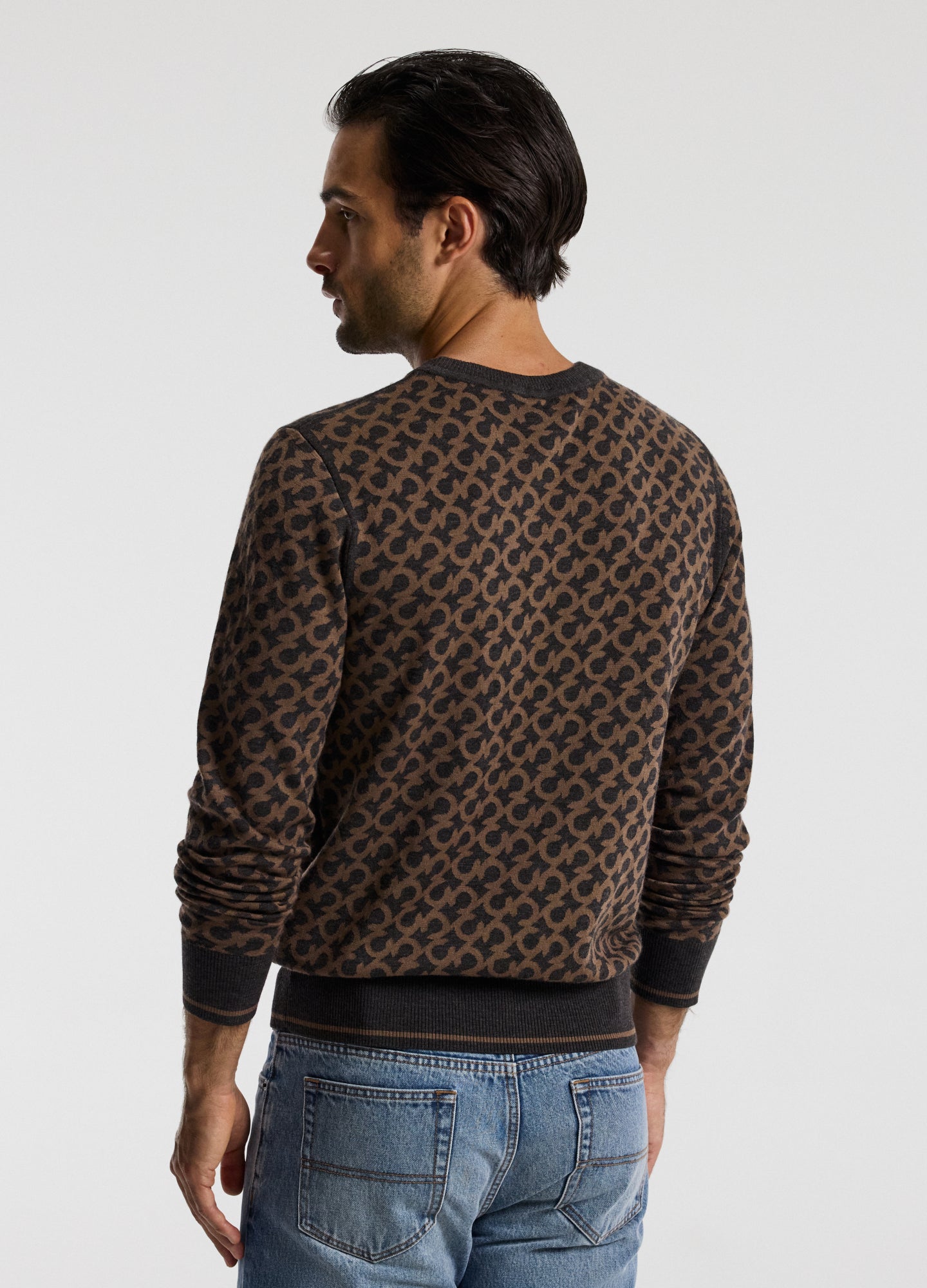 Monogram Jacquard Merino Wool Sweater Camel