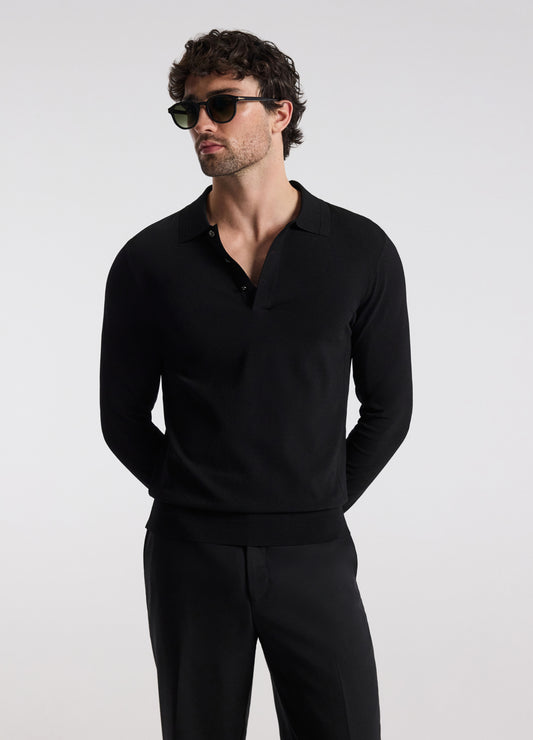 Long Sleeve Tech Knit Polo Black