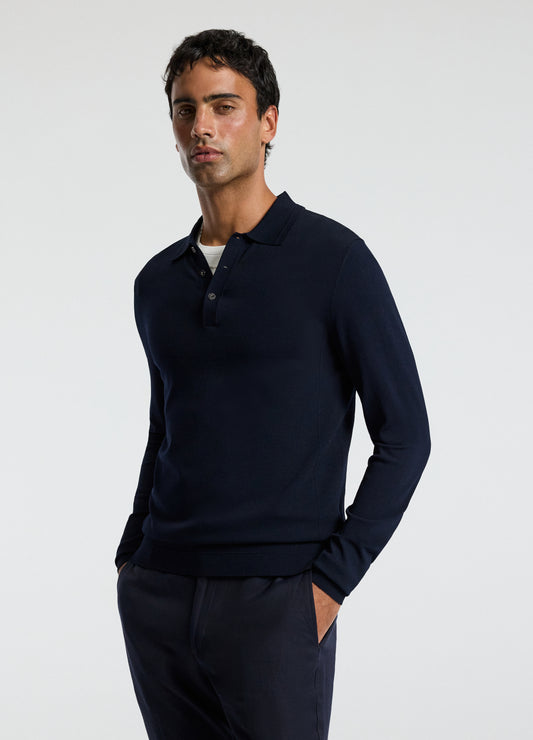 Long Sleeve Tech Knit Polo Naval Blue