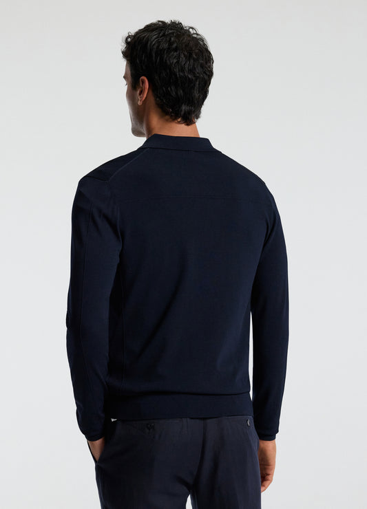 Long Sleeve Tech Knit Polo Naval Blue