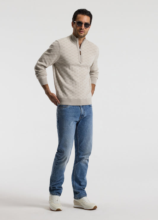 Quarter Zip Monogram Jacquard Sweater Stone