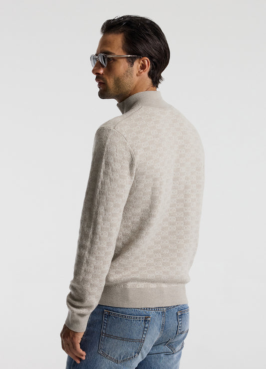Quarter Zip Monogram Jacquard Sweater Stone