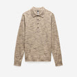 Melange Merino Wool Long Sleeve Polo Flint