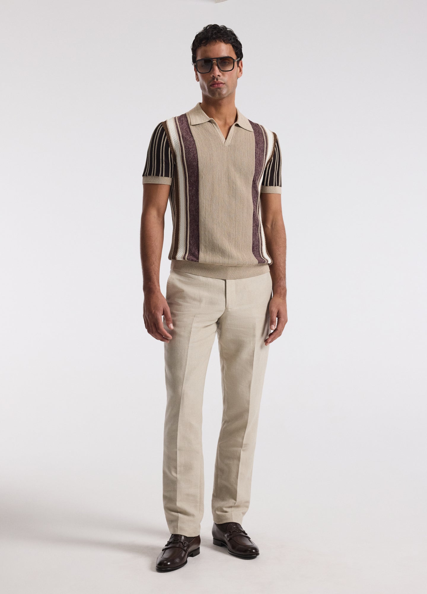 Multi Stripe Knit Polo Natural