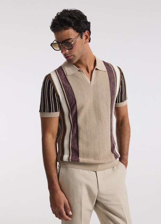 Multi Stripe Knit Polo Natural