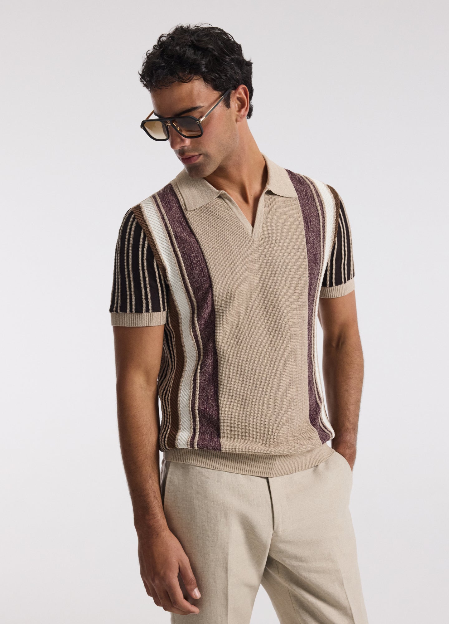 Multi Stripe Knit Polo Natural