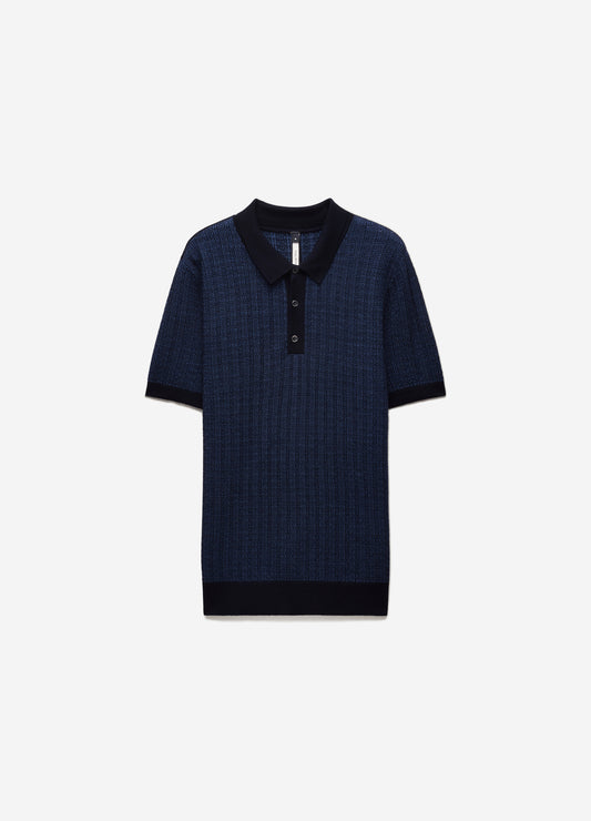 Textured Jacquard Merino Polo Navy