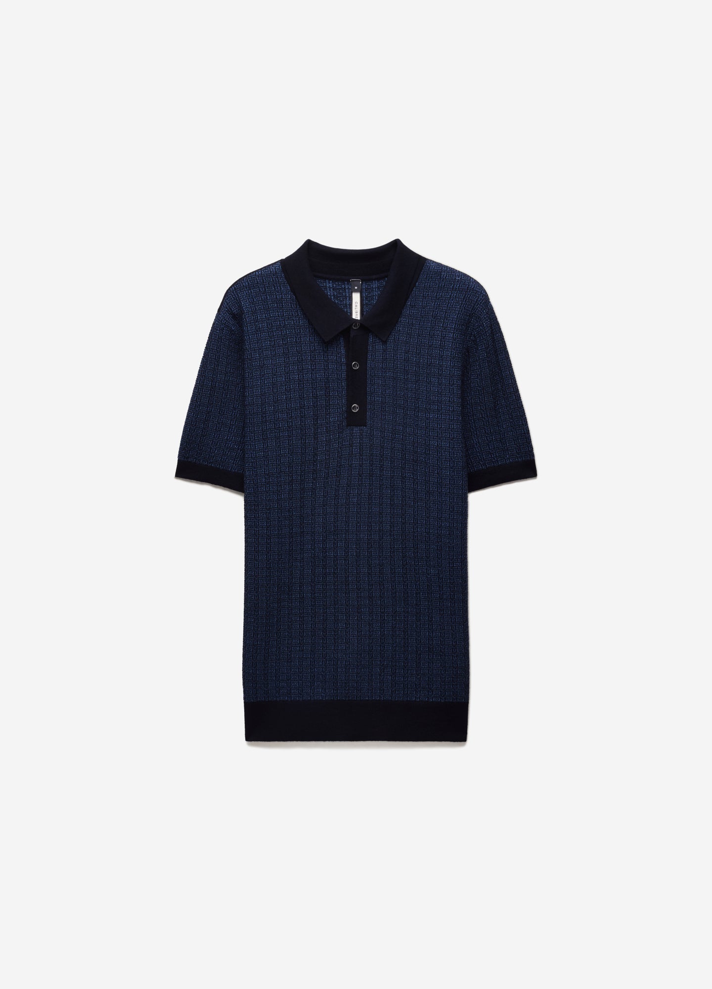 Textured Jacquard Merino Polo Navy