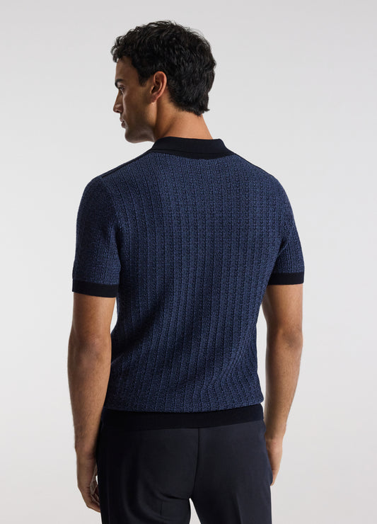 Textured Jacquard Merino Polo Navy