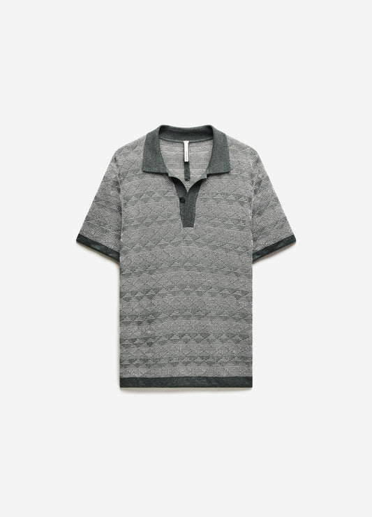 Two-Tone Geometric Jacquard Polo Fern