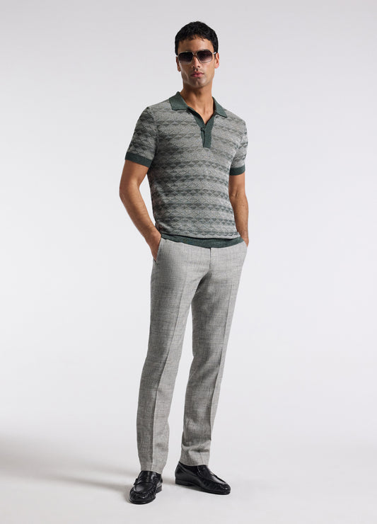 Two-Tone Geometric Jacquard Polo Fern