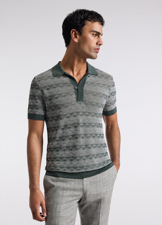 Two-Tone Geometric Jacquard Polo Fern