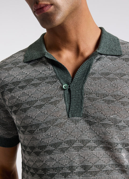 Two-Tone Geometric Jacquard Polo Fern