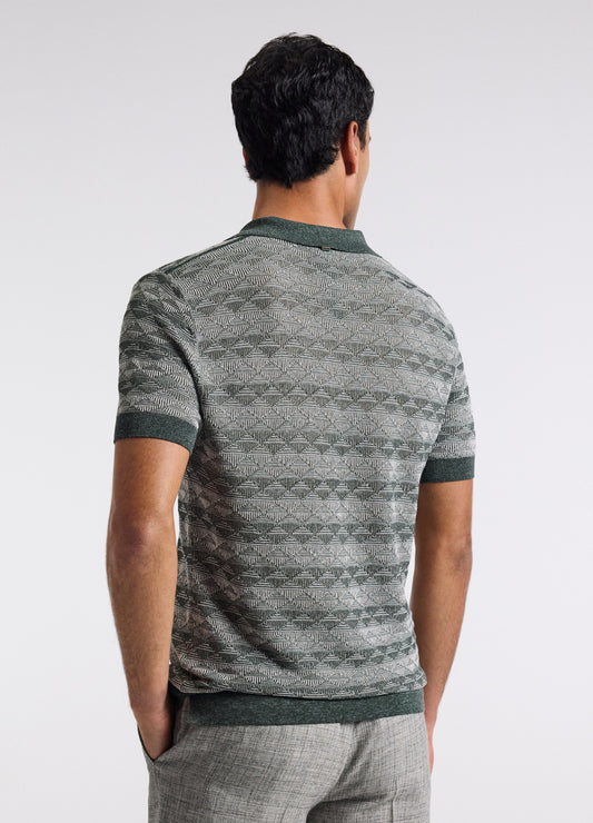 Two-Tone Geometric Jacquard Polo Fern