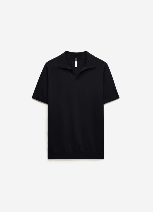 Technical Knit Rib Collar Polo Black