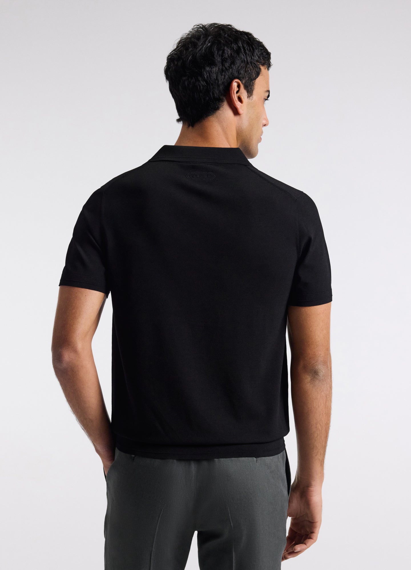 Technical Knit Rib Collar Polo Black