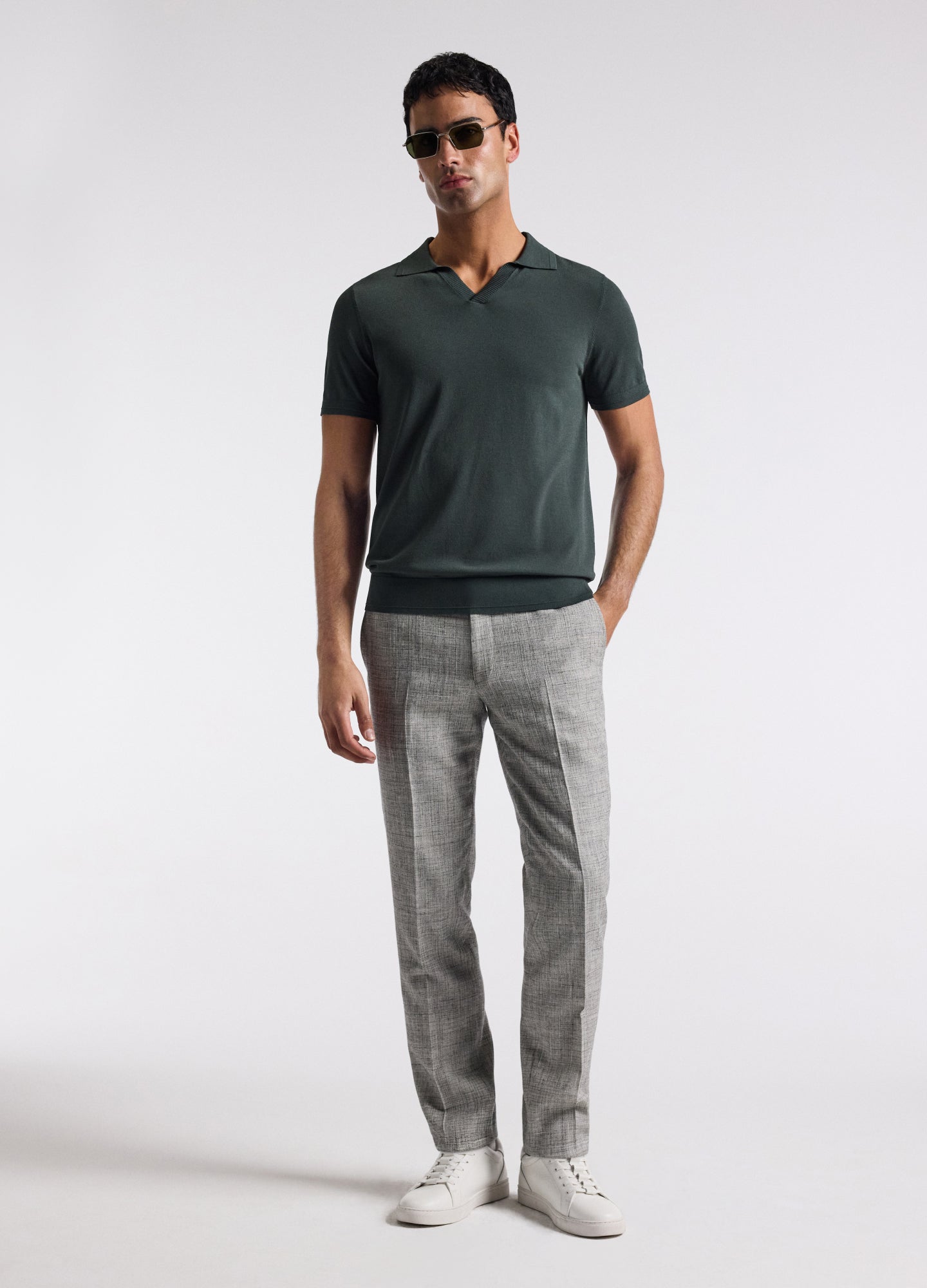 Technical Knit Rib Collar Polo Fern