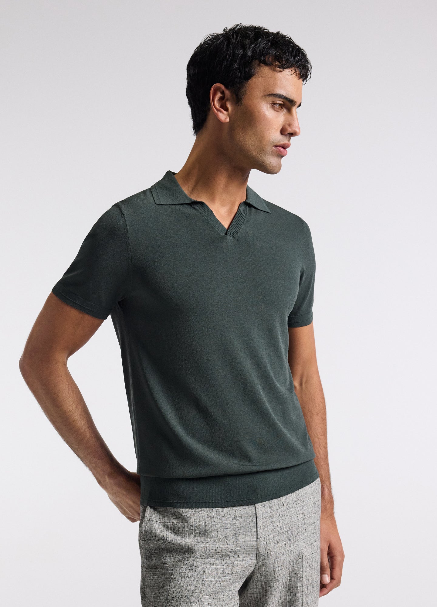 Technical Knit Rib Collar Polo Fern