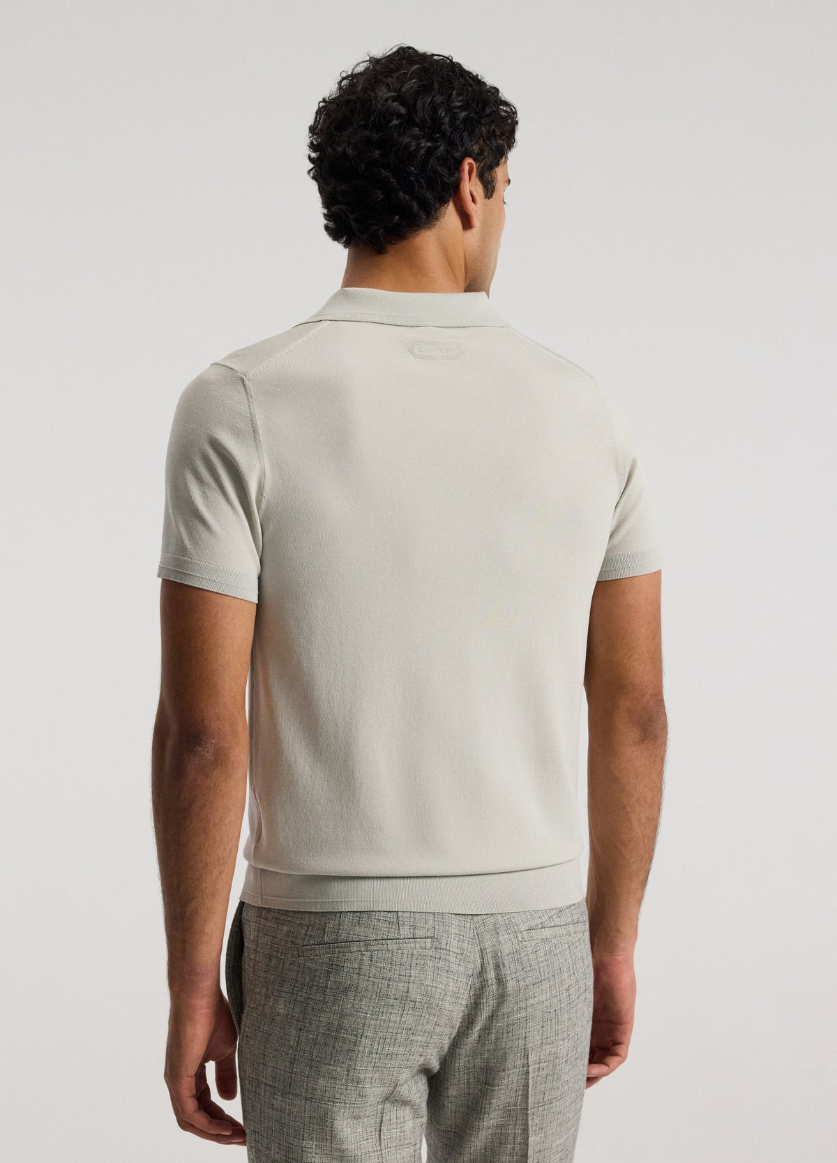 Technical Knit Rib Collar Polo Silver