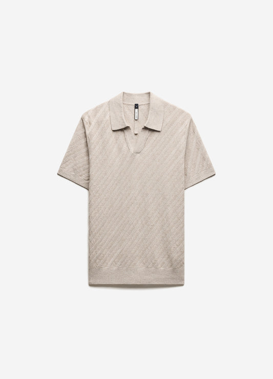 Linen Blend Open Neck Polo Sand