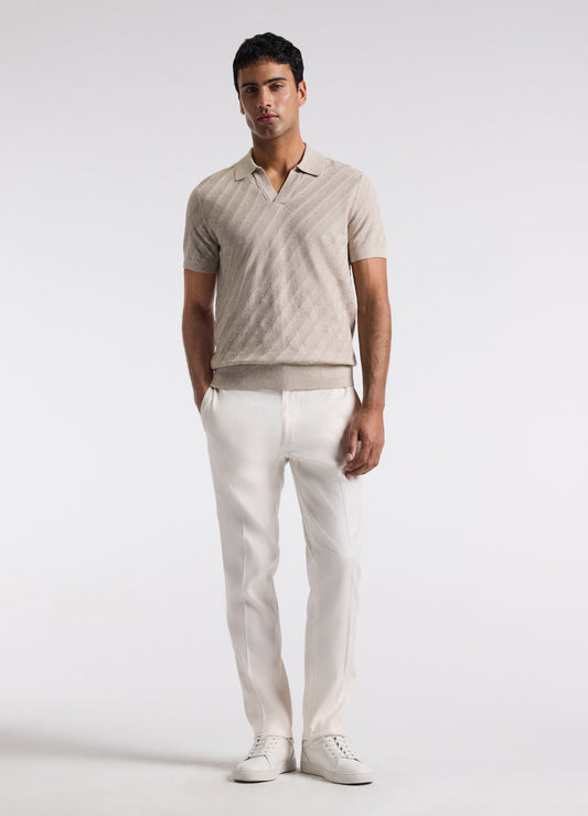 Linen Blend Open Neck Polo Sand