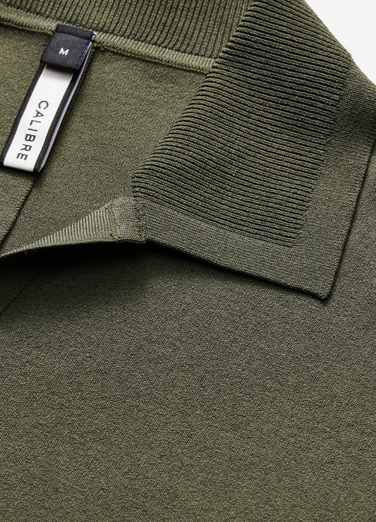 Rib Collar Tech Knit Polo Light Khaki