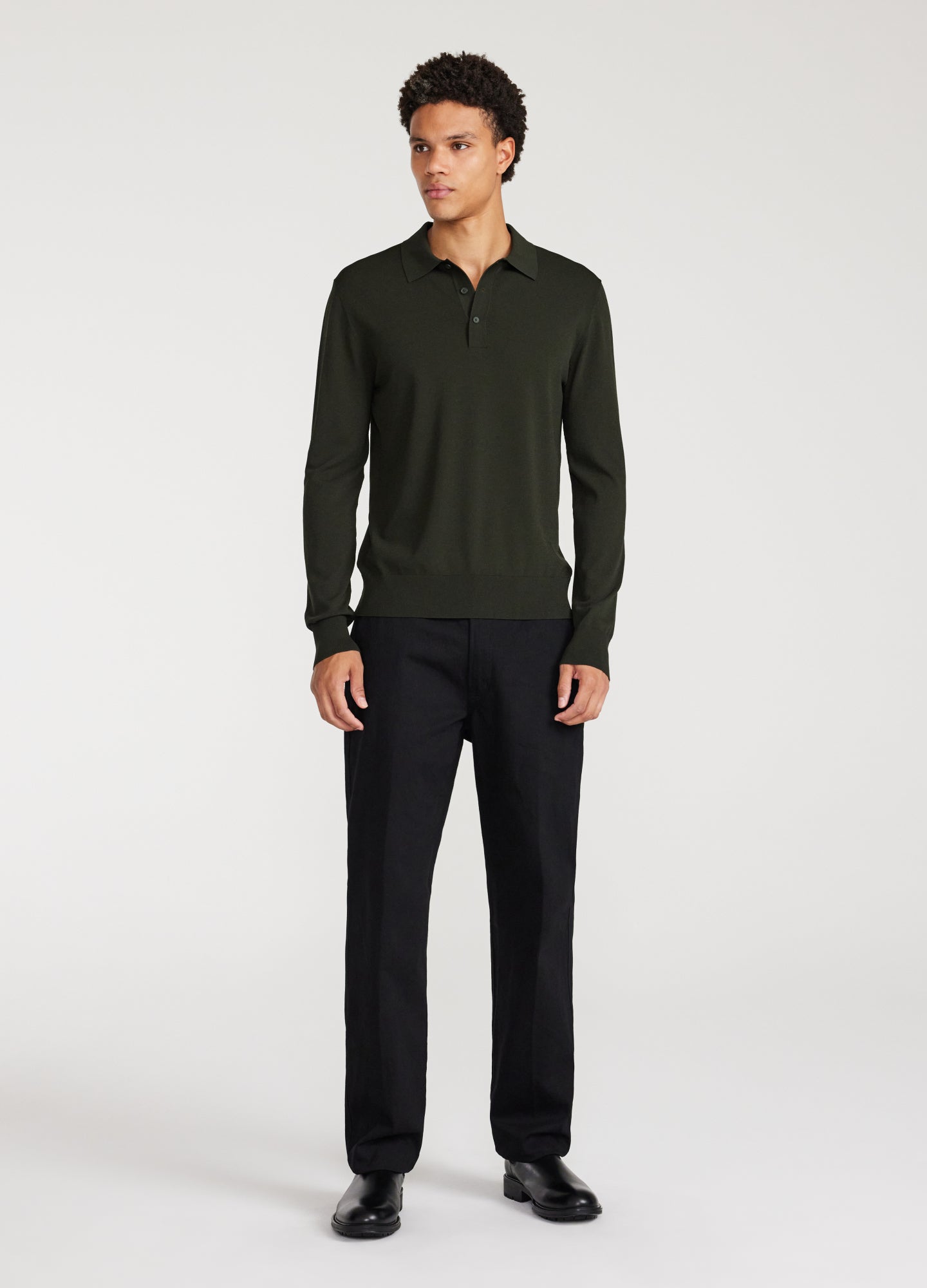 Long Sleeved Tech Knit Polo Army Green