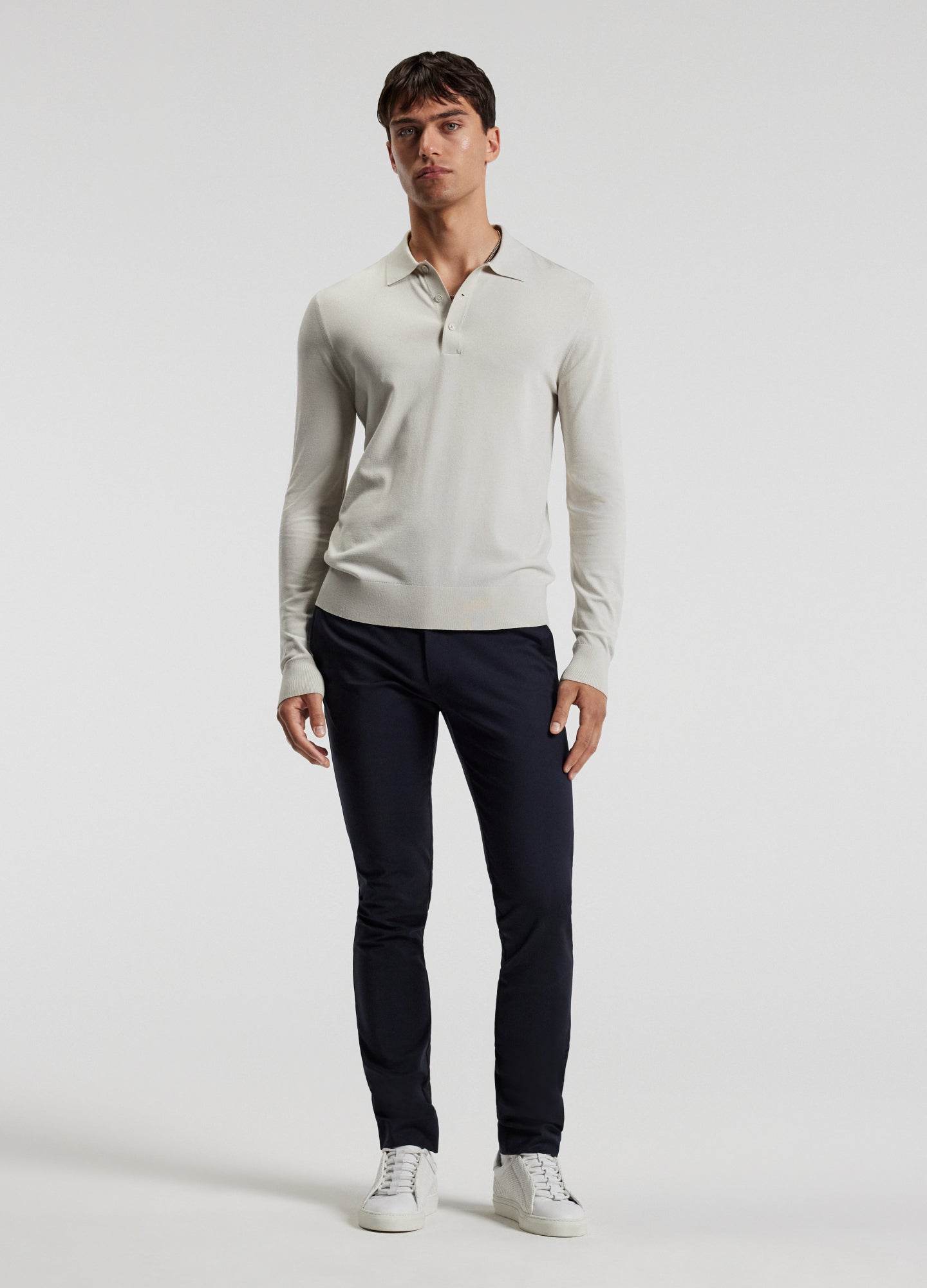 Long Sleeved Tech Knit Polo Salt