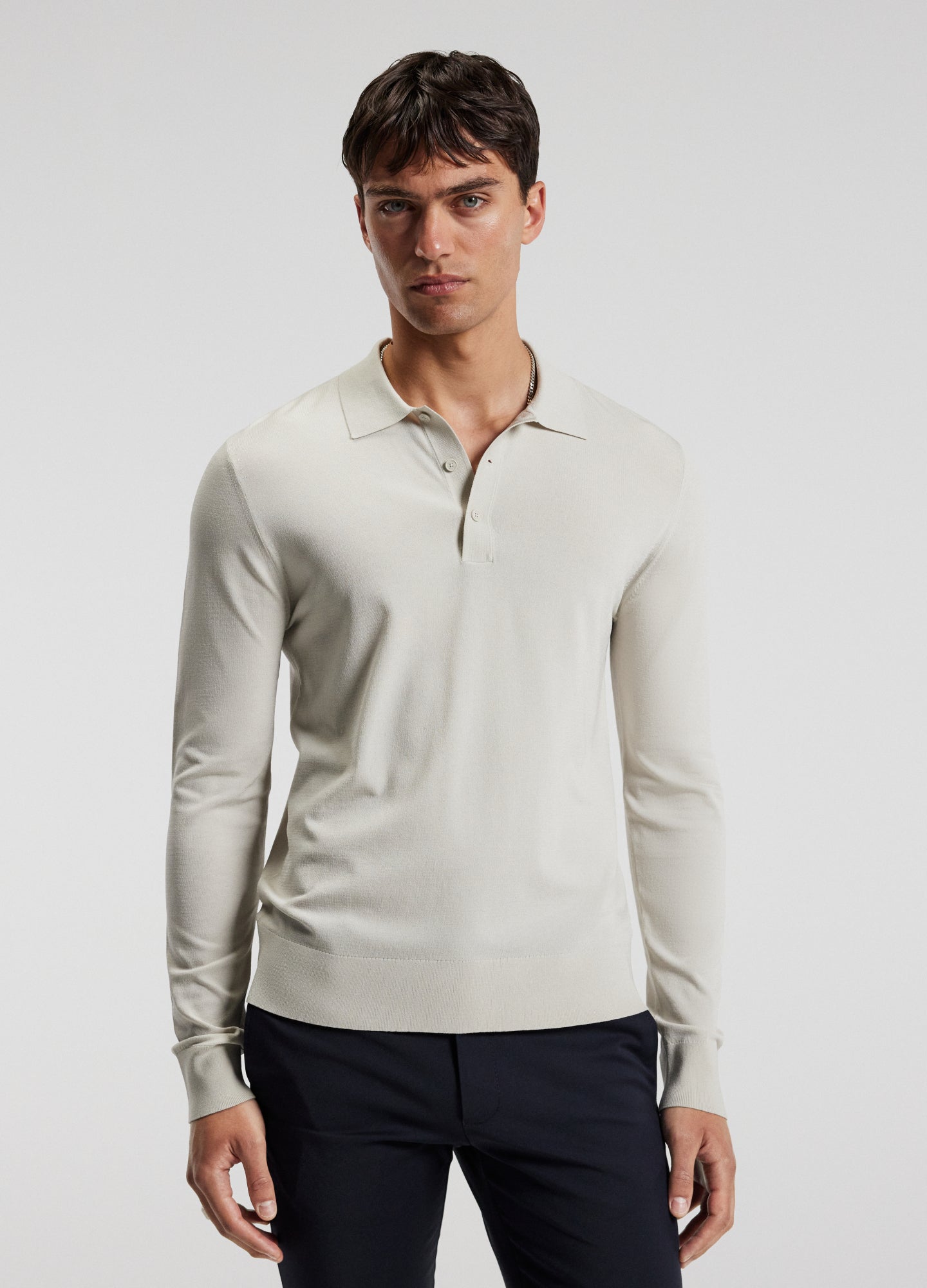 Long Sleeved Tech Knit Polo Salt