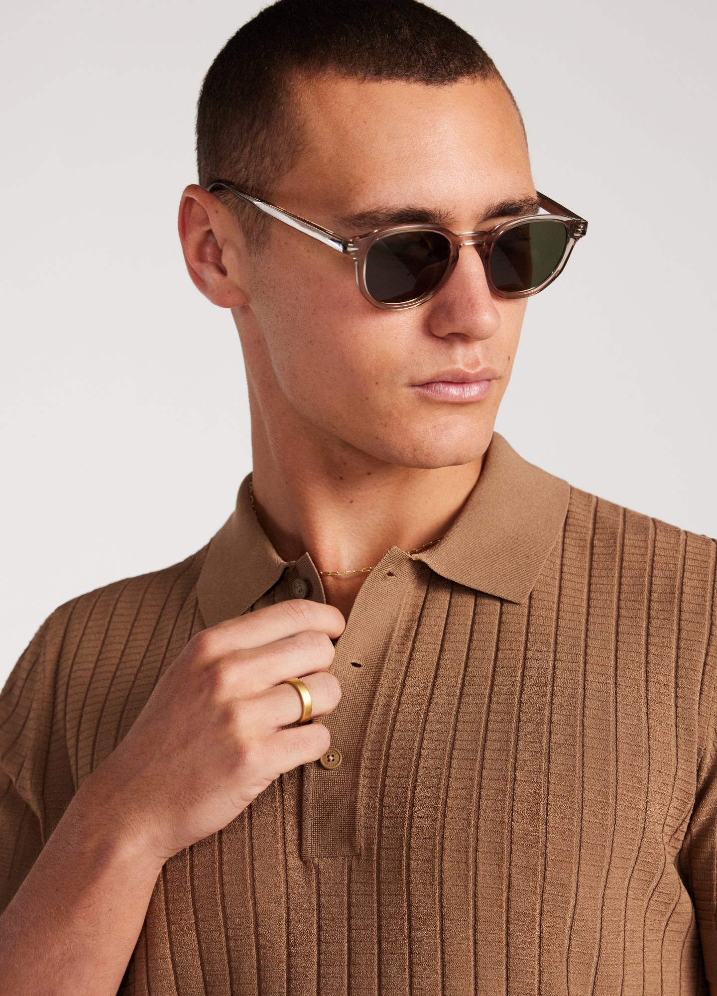 Textured Rib Tech Knit Polo New Caramel