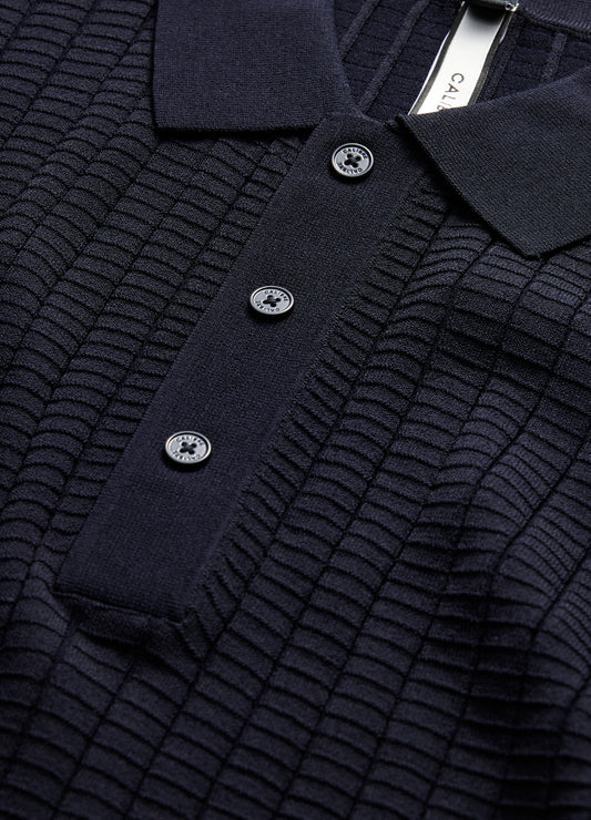 Textured Rib Tech Knit Polo Navy
