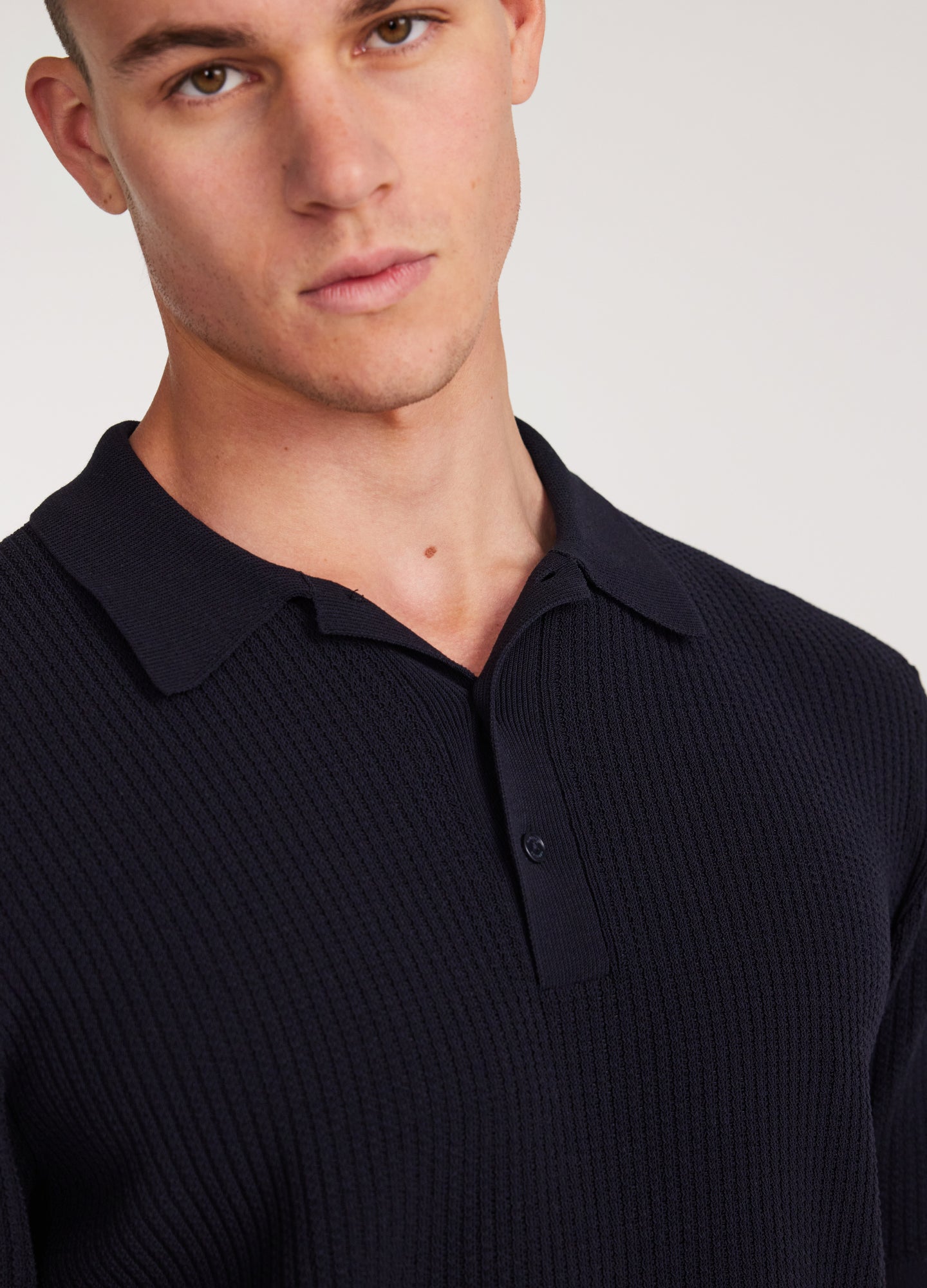 Relaxed Textured Knit Polo Navy