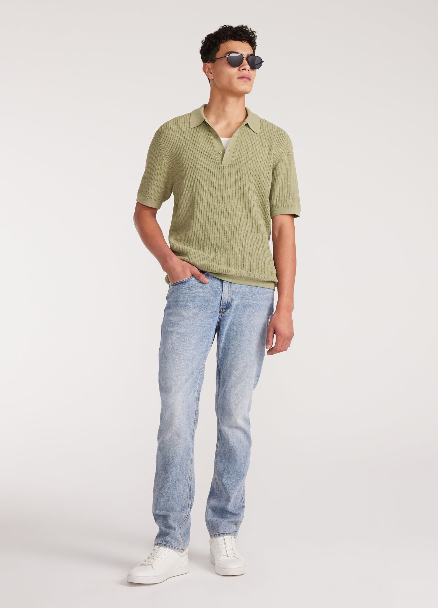 Relaxed Textured Knit Polo Pistachio