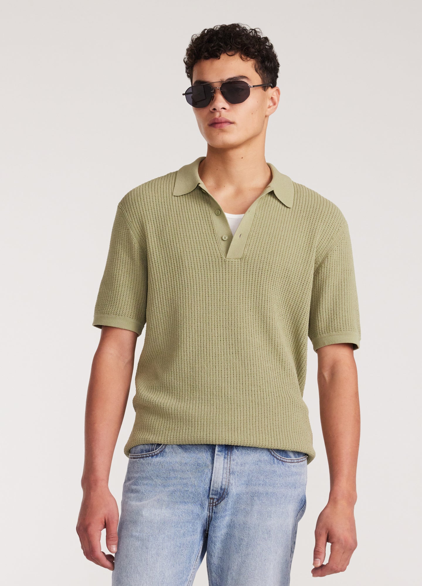 Relaxed Textured Knit Polo Pistachio