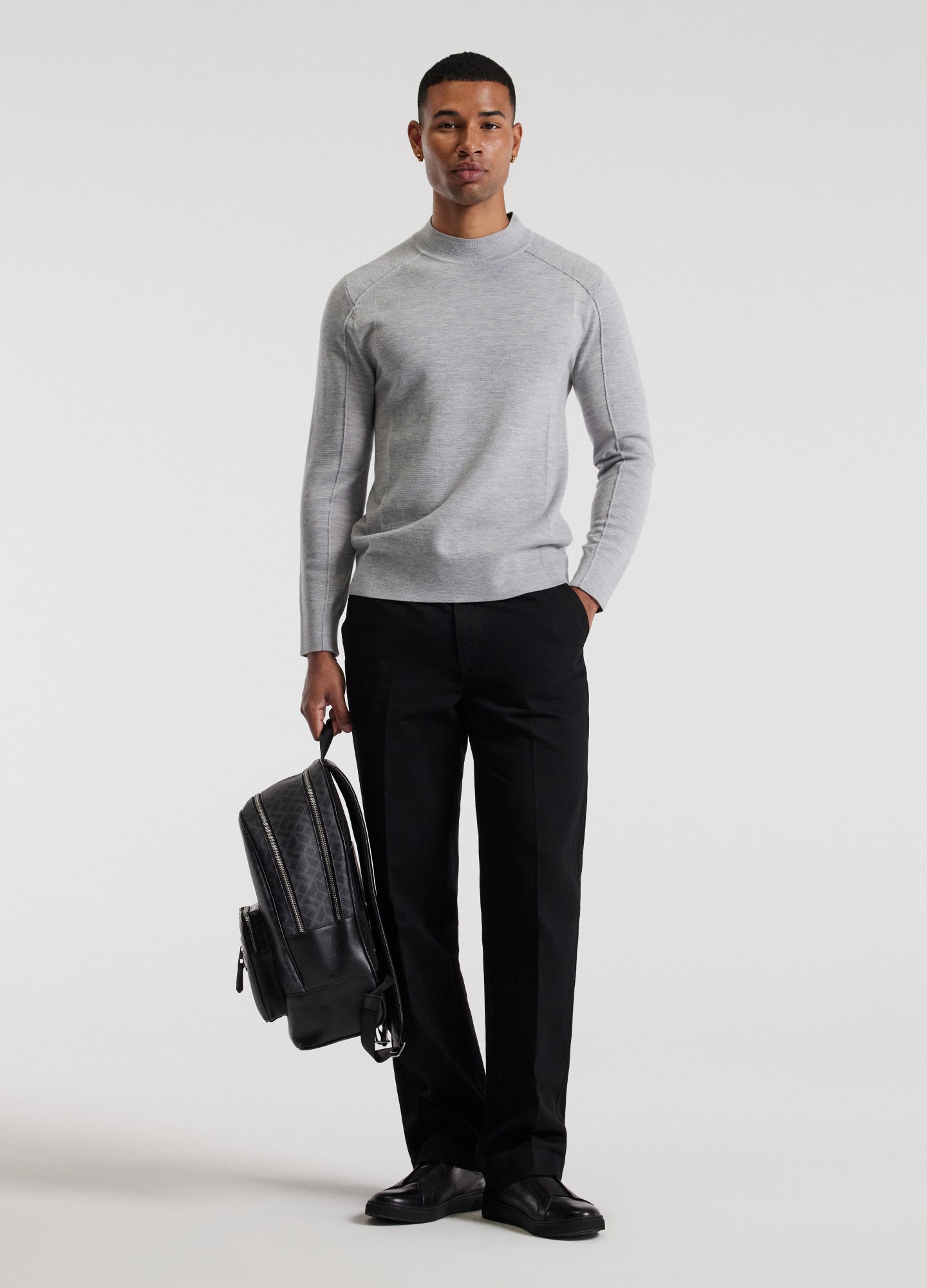 Mock Neck Merino Sweater Silver Marle