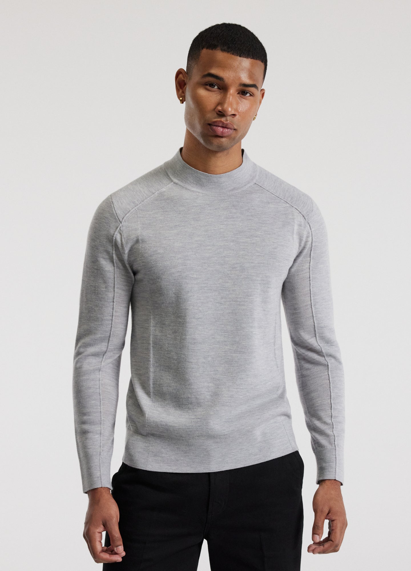 Mock Neck Merino Sweater Silver Marle