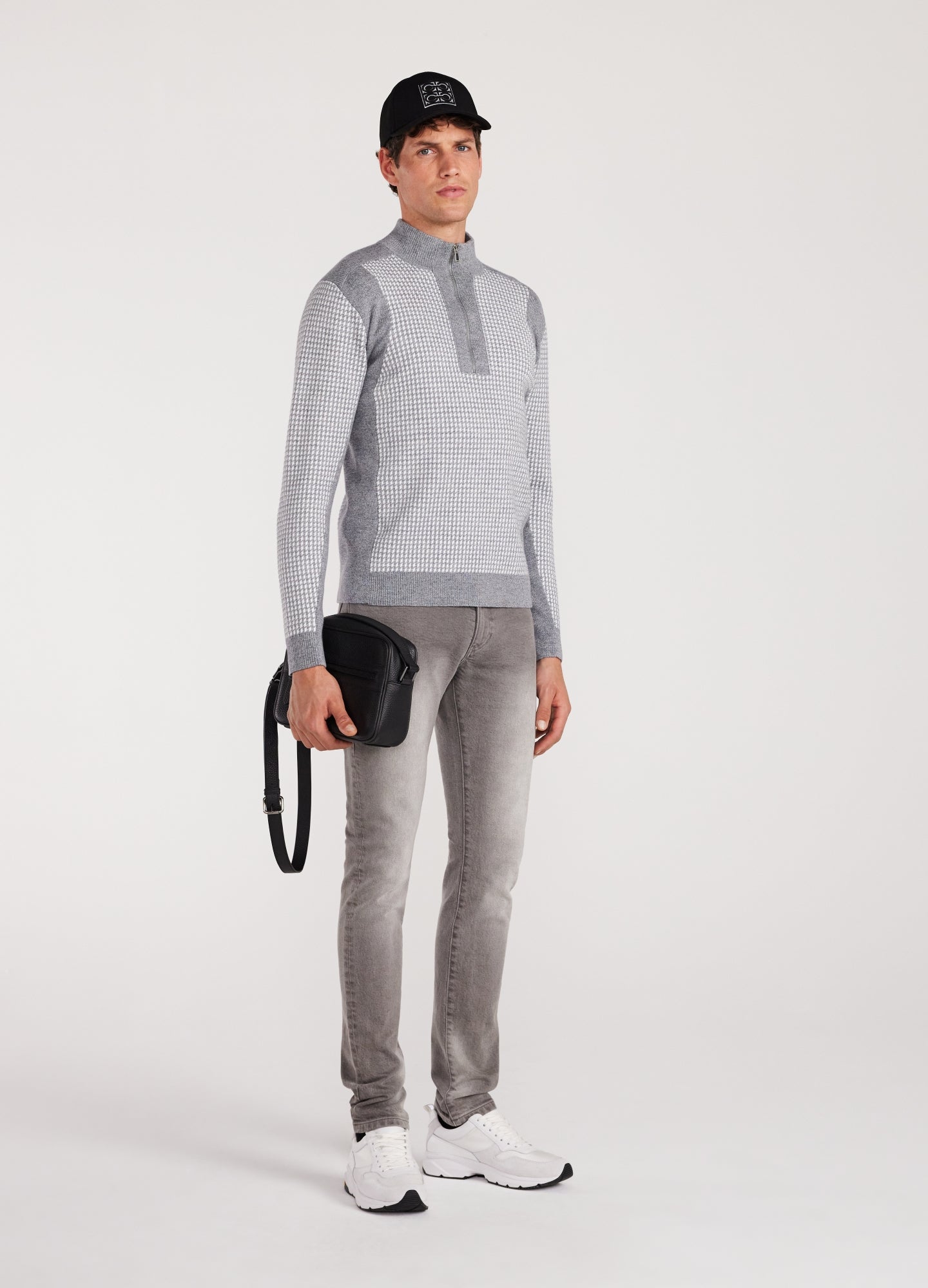 Textured Jacquard Zip Sweater Pewter
