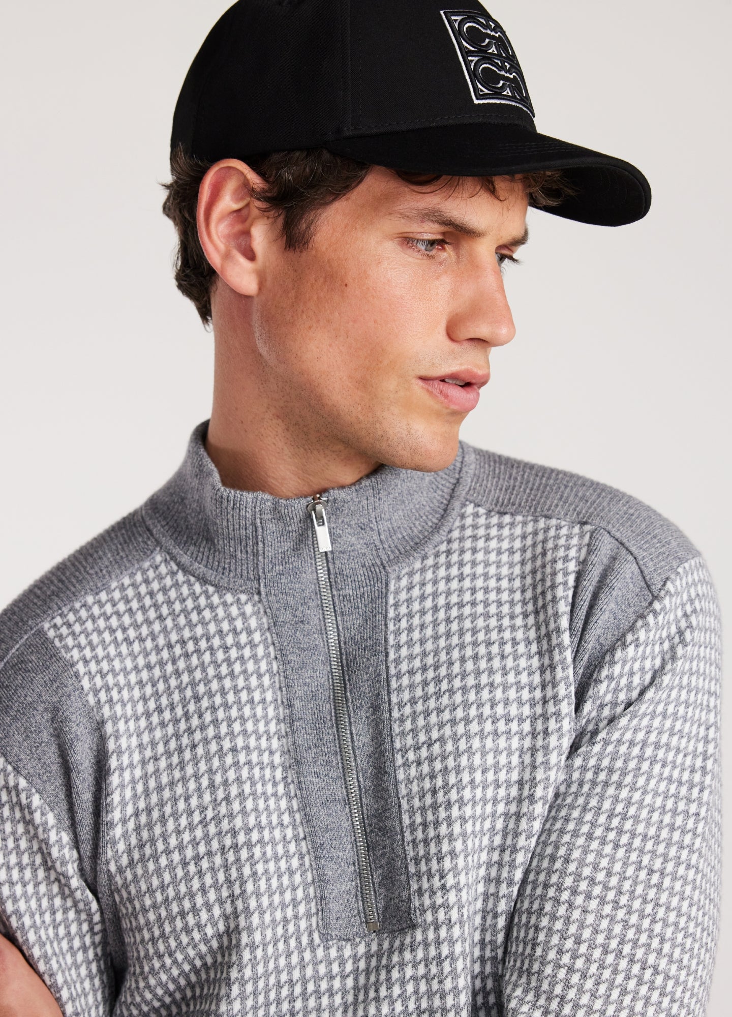 Textured Jacquard Zip Sweater Pewter