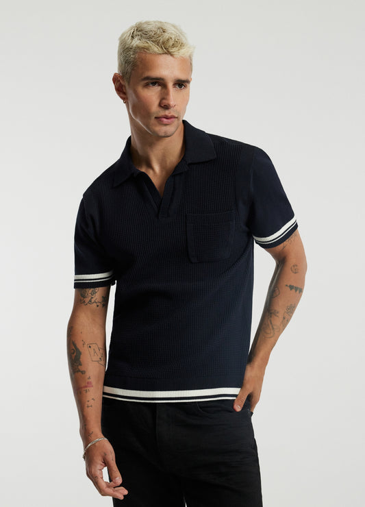 Textured Knit Polo Navy