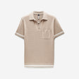 Striped Trim Textured Knit Polo Sand